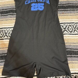 Black Athletic Romper with Blue Print